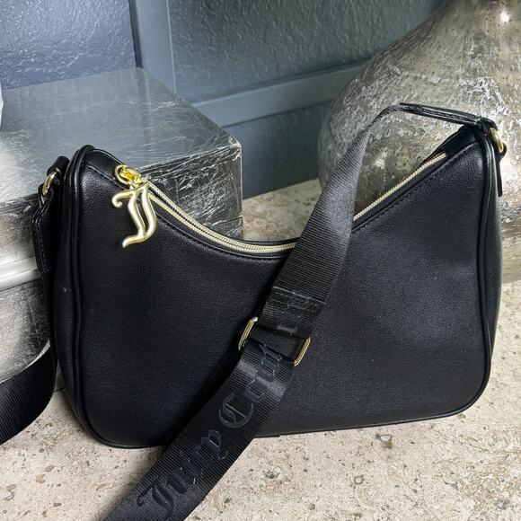 Juicy Couture Liquorice Obsession Crossbody Black Faux Leather Studded Logo NWOT - Picture 3 of 7